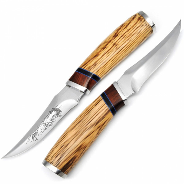 Висок клас ловен нож HUNTING LINE РИБОЛОВ с кания, инкрустации и дръжка круша, стомана 65х13